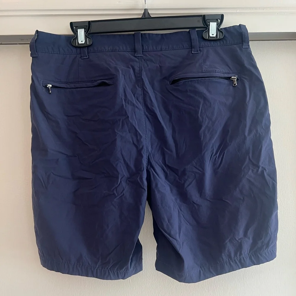 J. Crew Men’s Stretch Tech Shorts Navy Blue Zip Pockets Sz. 33” Waist 9” Inseam